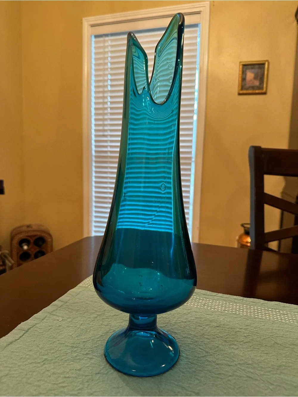 LE Smith Peacock Blue Smoothie pedestal Swung Vase, 15”- Home Accents